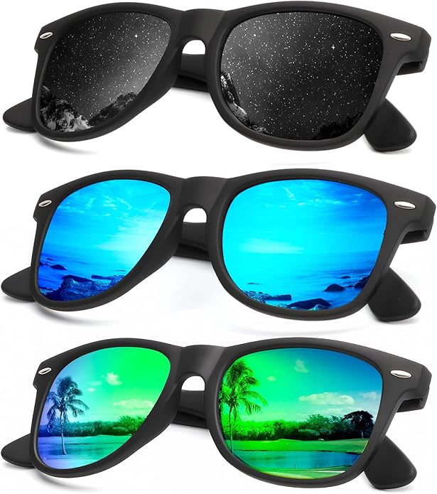 KALIYADI Polarized Sunglasses for Men and Women Matte Finish Sun glasses Color Mirror Lens UV Blocking (3 Pack)
