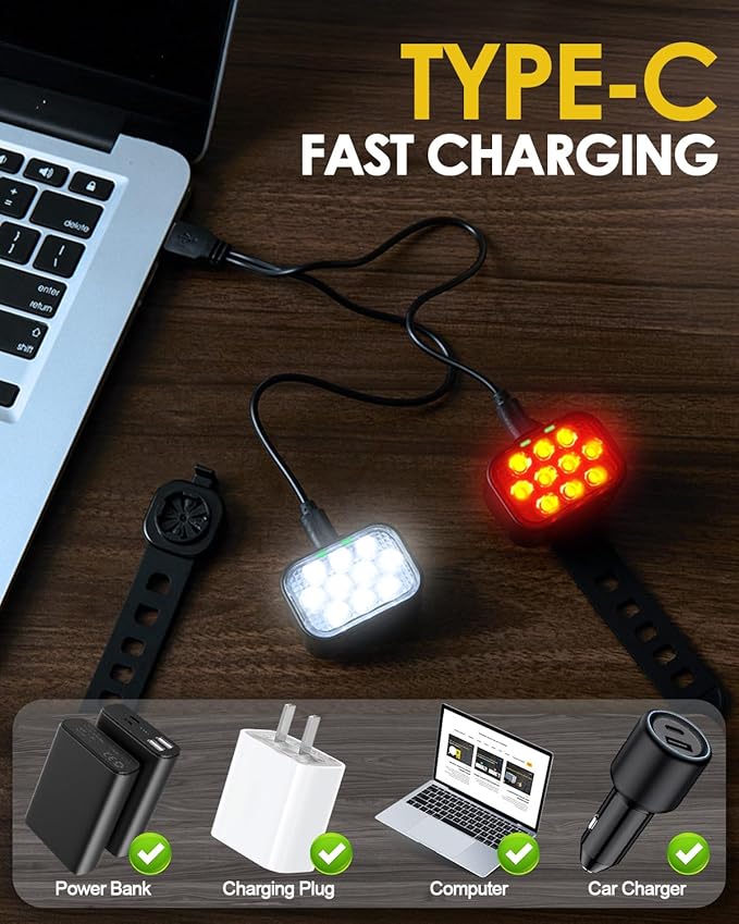 Victoper Bike Light, High Lumens Super Bright Bicycle Lite, 6+4 Modes USB Rechargeable Bike Headlight & Taillight Set, Waterproof Safety Bike Front & Rearlight for Road, Mountain, Night Riding