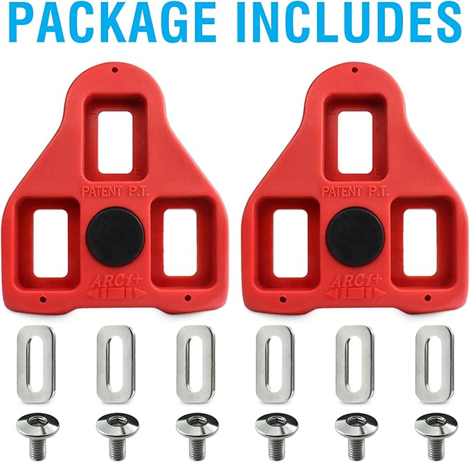 MARQUE Look Delta Compatible Cleats - 9 Degree Float Red Cleat Set for Peloton Indoor Cycling and Outdoor Road Cycling Designed for Women and Men Clipless Spinning and Cycle Shoes