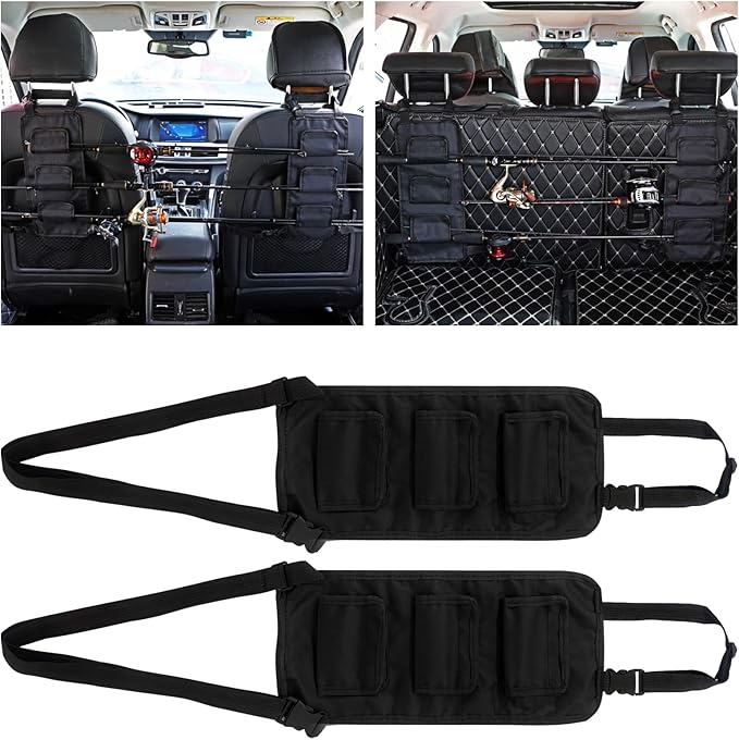 Cooltto Fishing Rod Holder for Car, Truck, SUV - 3-Rod Seat Rack Carrier with Adjustable Straps, Heavy-Duty Fishing Pole Storage for Front & Rear Seats, Universal Vehicle Organizer with Quick Release