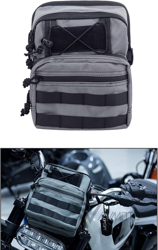 Motorcycle Universal Club Style Utility Molle Traveller Bar Handlebar T-Bar Bag Handle Bags, Fit For Harley Dyna Street Bob FXBB Softail Sportster, Tool Pouch Trunk Storage Bag, Gunship Gray