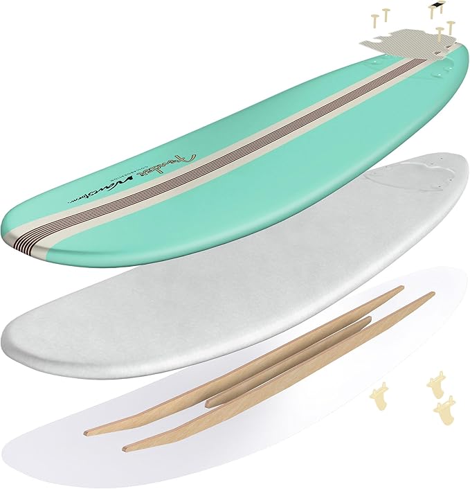 Fender x Wavestorm Collaboration 8ft Surfboard | Graphic top Deck with high Density Slick Bottom | for Kids and Adults | Foam Construction with Accessories | Leg Leash and Fin Set Included