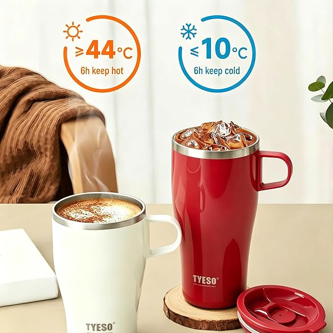 TYESO Coffee Mug,Insulated Tumbler with Lid,Vacuum Insulated Mug Double Wall Stainless Steel OfficeTumbler Cup (Red, 17 oz)