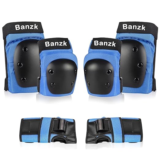Adult Knee Pads Elbow Pads Wrist Guards for Adult Kids 6 in 1 Protective Gear Set for Skateboarding Biking Roller Skating Cycling Outdoor Sports Blue M