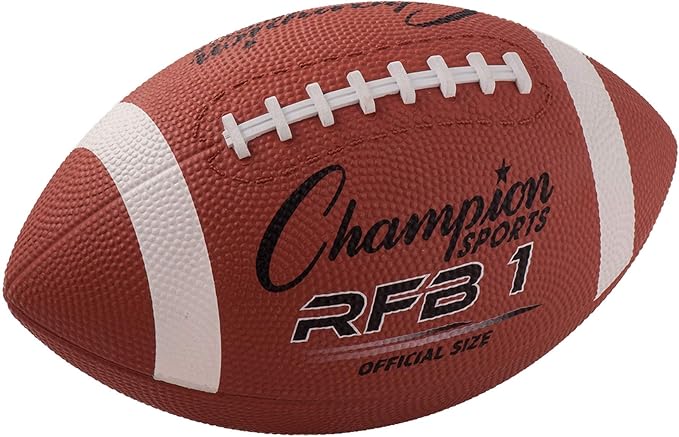 Champion Sports Rubber Football – Durable All-Weather Football with Enhanced Grip - Backyard Play & Training – Pee Wee to Official Sizes