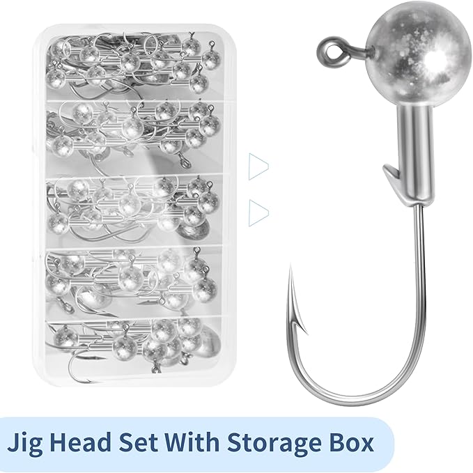 40pack Fishing Jig Heads Set with Hooks Box, Fishing Soft Lures Hooks for Crappie Bass Trout, Saltwater Freshwater Fishing Tackle Kit, 1/8 oz, 3/16 oz, 1/4 oz, 3/8 oz, 10pcs Each Size