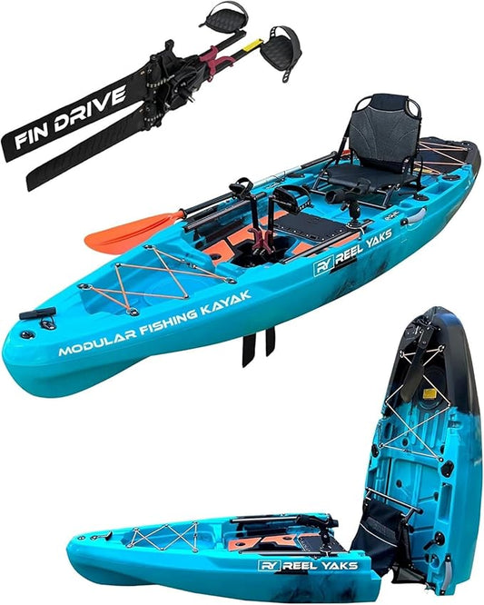 Reel Yaks Rapido Modular Fishing Kayak - 10.8ft, 400 lbs Capacity, Gray - Pedal Fishing Kayaks for Adults & Youth, Sit on Top, Compact Storage, Lightweight, Easy Transport