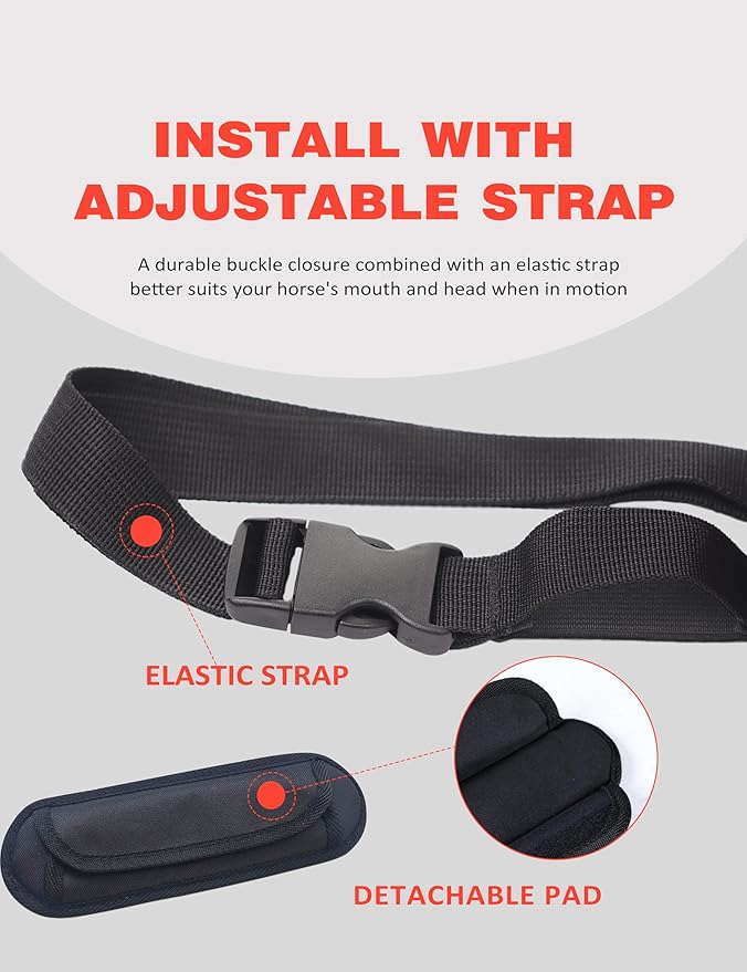 Harrison Howard Horse Muzzle Feed Bag Nylon Mesh Grain Feed Bag with Padded Neck Strap Adjustable Belt Orange Medium