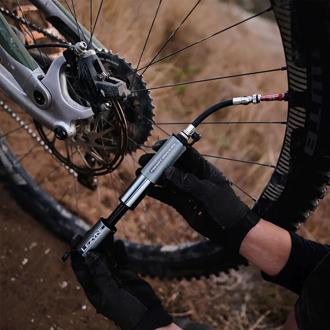 LEZYNE Pocket Drive HV Compact Bike Hand Pump, Pump-Only & Loaded Kit Options | 90 PSI High Volume Portable Bicycle Pump for Plus-Size Tires, CNC Aluminum, ABS Flex Hose, Presta & Schrader Compatible