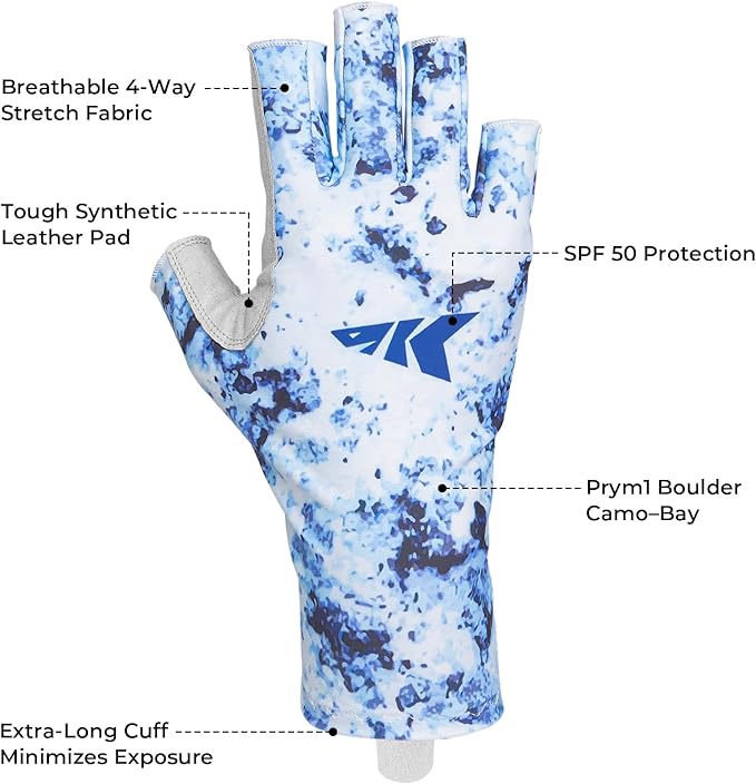 KastKing La Sal Fishing Gloves UPF50+ Sun Gloves UV Protection Fingerless Gloves Men Women for Outdoor, Kayaking, Rowing, Paddling, Canoeing, Hunting