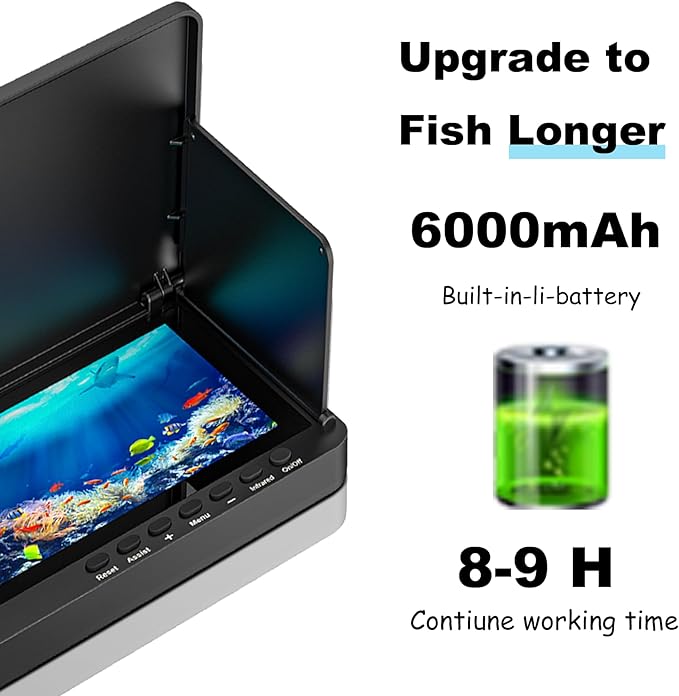 Underwater Fishing Camera, 5 Inch IPS LCD Screen Fishing Camera w/Infrared Night Vision, 6000mAh Ice Fishing Camera, Portable Fish Finder w/100ft Cable for Ice Lake Boat Kayak Fishing