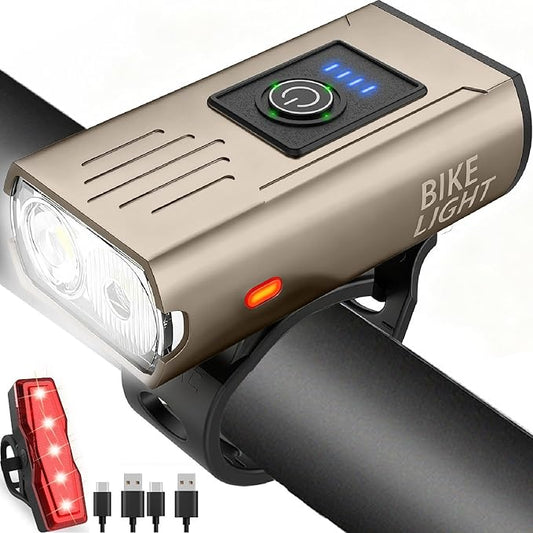 Victoper Bike Light, High Lumens Super Bright Bicycle Lite, 6+4 Modes USB Rechargeable Bike Headlight & Taillight Set, Waterproof Safety Bike Front & Rearlight for Road, Mountain, Night Riding