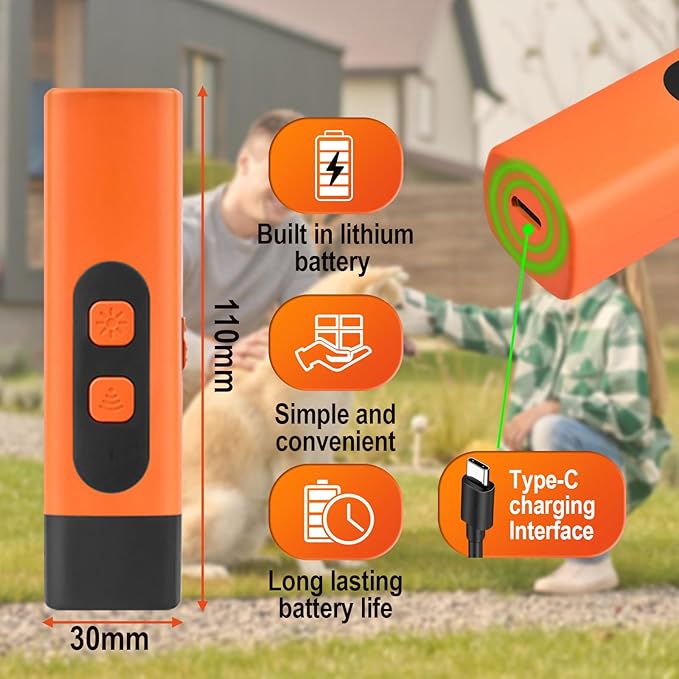 warmow Dog Bark Deterrent Devices, Rechargeable Anti Barking Device for Dogs, 3 Modes & LED Light Ultrasonic Dog Trainer Indoor Outdoor, Suitable for Training to Improve Bad Behavior (Orange)