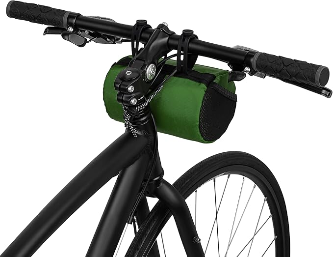 Oso Supply Co Handlebar Bike Bag – Water-Resistant Hard Shell with Quick-Access Zipper, Side Mesh Pockets, and Spacious Storage – Ideal for Cycling, Commuting, and Adventure Rides (Green)
