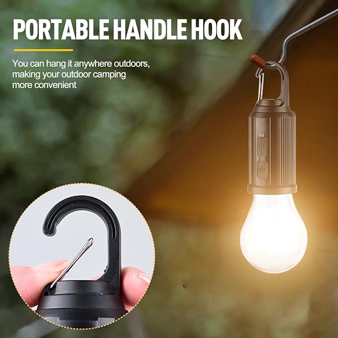 Solar Tent Camping Light Bulb Rechargeable Portable LED Camping Lantern3 Lighting Modes Tungsten Light Tent Lamp with Clip Hook for Camping, Hiking, Backpacking, Emergency Outage (T03)