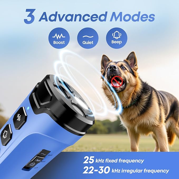 Dog Bark Deterrent Devices - Humane & Effective Training Dog, Stop No More Barking with 3X Ultrasonic Emitters (Blue)