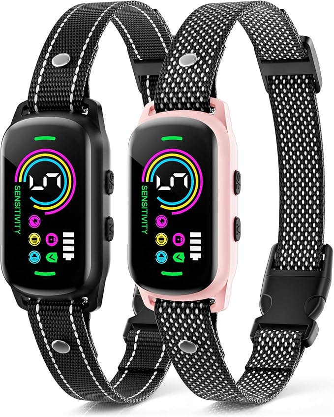 Bark Collar, 2 Pack Dog Bark Collar for Large Medium Small Dogs, Rechargeable Dog Bark Deterrent Devices, Smart Training Collar with Beep Vibration 5 Sensitivity, Anti Barking Device for Dogs (Pink)