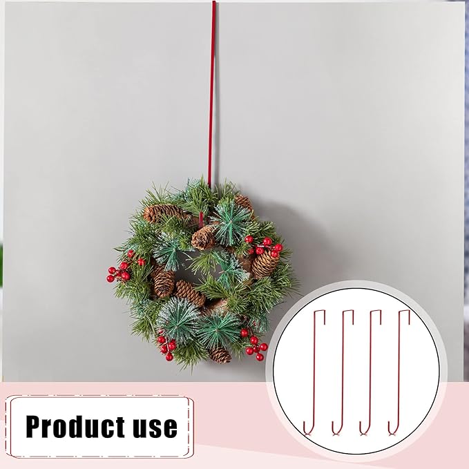 Hotop 15 Inch Wreath Hangers for Front Door Wreath Doors Hangers Steel Material Clothes Towel Hooks Holder Over The Door Hanger Hooks 2 Pcs for Christmas Halloween Front Decorations(Red)