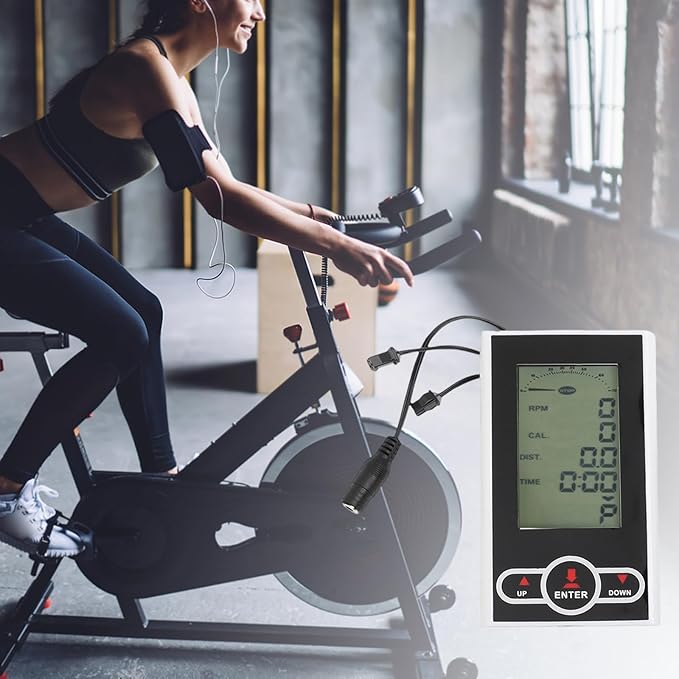 Exercise Bike Computer Monitor with Speedometer Display Heart Rate Sensor for Stationary Bike Elliptical Machine Time Speed Calories Tracking Accessory