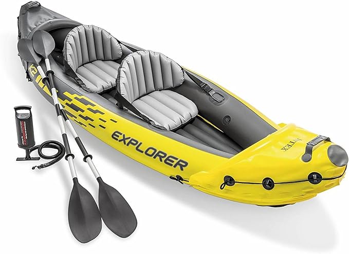 Intex 68307EP Explorer K2 インフレータブルカヤックセット：デラックス86インチアルミオールと高出力ポンプ付き – 超強力PVC – 背もたれ付き調節可能シート – 2人用 – 耐荷重400ポンド