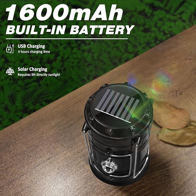 DIBMS ソーラーキャンプランタン、折りたたみ式LEDソーラーUSB充電式ランタン懐中電灯、キャンプ・ハリケーン・停電時、屋内外での緊急吊り下げライト