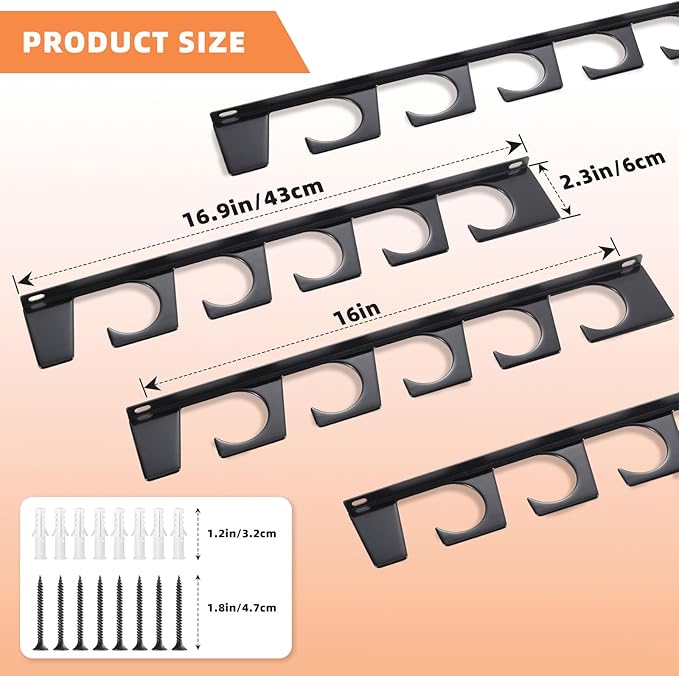 Fishing Rod Pole Holders, Wall or Ceiling Mounted Metal Fish Rod Rack with Protective Layers, 2 Set Horizontal Fishing Pole Storage Organizer Holds Up to 10 Rods, Fishing Gifts for Men, Black