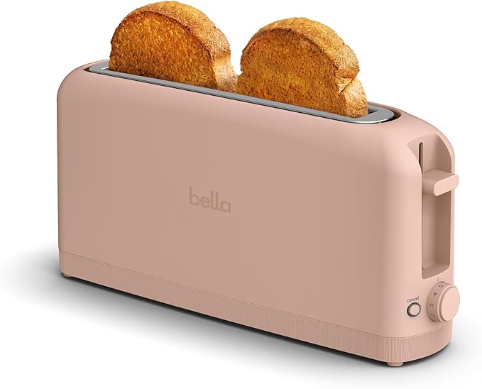 bella 2スライス スリムトースター、どこにでもフィット™キッチンウェア、6段階焼き色調節（再加熱・キャンセルボタン付）、サワードウ対応、10インチロングスロット、パン詰まり防止・自動電源オフ、900W、ブロッサム