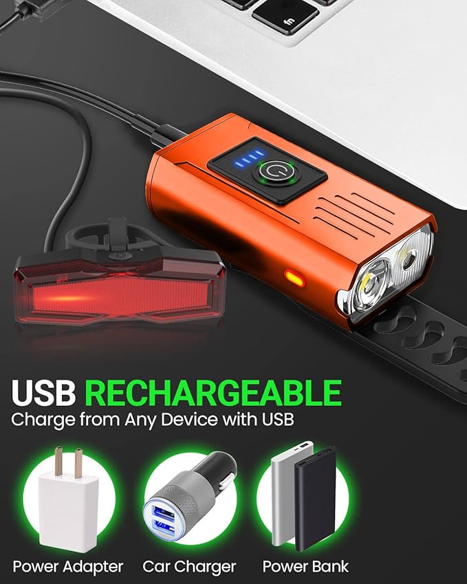Victoper Bike Light, High Lumens Super Bright Bicycle Lite, 6+4 Modes USB Rechargeable Bike Headlight & Taillight Set, Waterproof Safety Bike Front & Rearlight for Road, Mountain, Night Riding