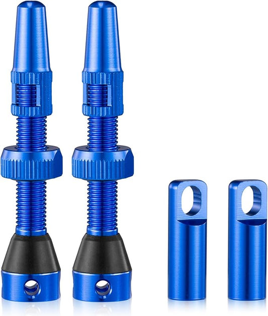 HZJD 2PCS Tubeless Valves, Blue, Alloy Presta Valve Stem, Integrated Core Removal Tool(44 mm)
