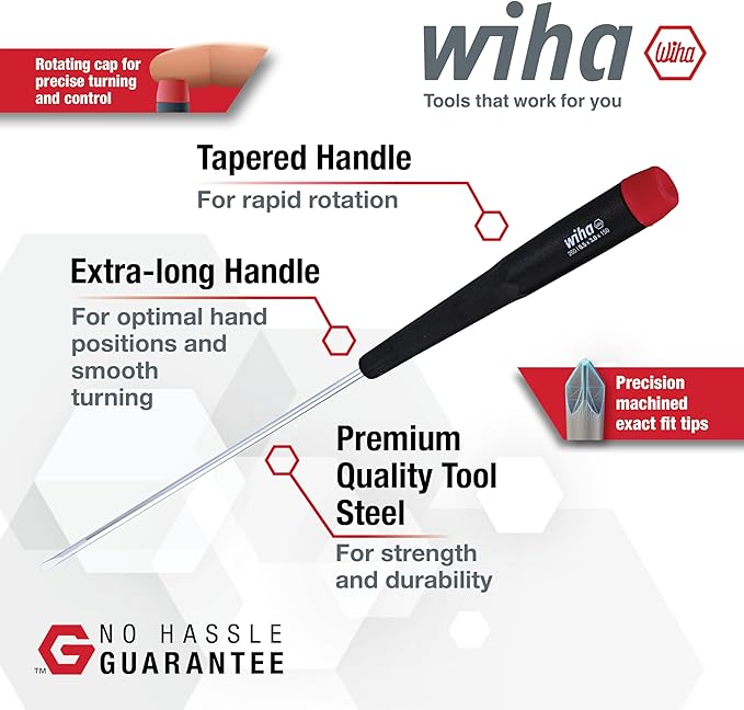 Wiha 26092 Slotted and Phillips Screwdriver Set with Precision Handle, Long, 7 Piece