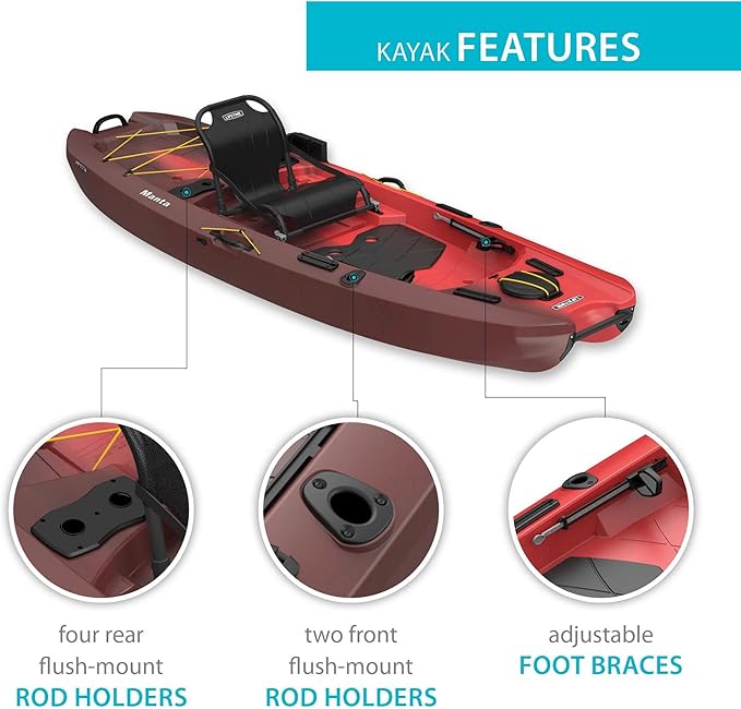 Lifetime Manta Angler Kayak 10', Stand-Up Fishing Kayak, 6 Rod Holders, Adjustable Seat