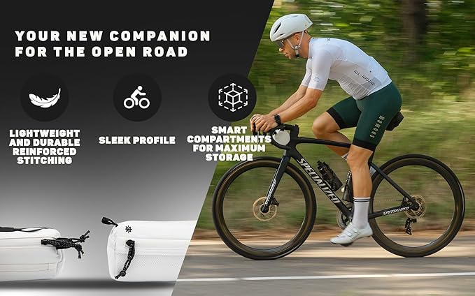 Lumiere & Co. Bike Handlebar Bag - Durable, Multiple Size and Color Options - Dual Elastic Straps, Clips & Hook-and-Loop for Customizable Fit (White, small)