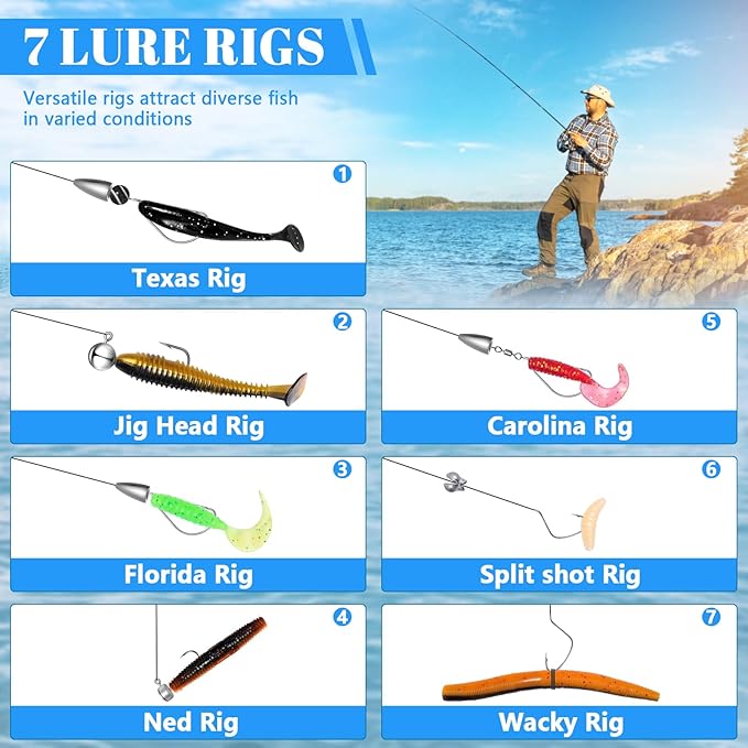 Fishing Lures - Tackle Box with Tackle Included, Fishing Kit with VIBs, Frogs, Minnows, Soft Baits, Hooks & Weights Accessories, Freshwater Lure Kit for Bass Walleye Trout