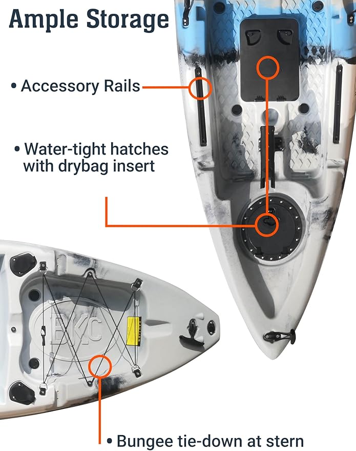 Brooklyn 9.2 Sit-On-Top Single Fishing Kayak by BKC, Lightweight Solo Kayak with Dry Hatches, Rod Holders & Accessory Rails for Lakes & Rivers (Upright Seat or Memory Foam Seat)