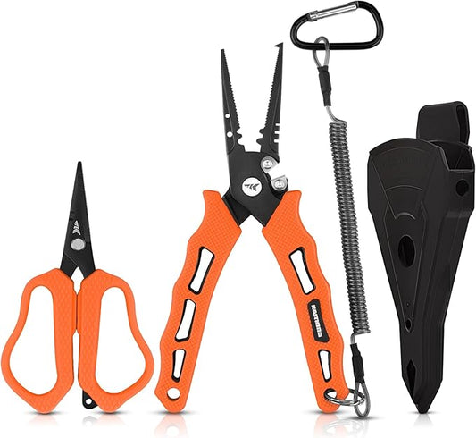 KastKing Cutthroat 7.5-inch Braid Scissors and Pliers Set - Saltwater Resistant Fishing Gear, Line Cutter, Hook Remover, Fishing Tool Set, Gift for Men