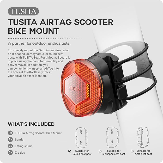 TUSITA Airtag Scooter Mount,Hidden Bike GPS Tracker Case for Airtag Bike Seatpost Reflector Mounts, Anti-Theft Airtag Holder for Bike, Electric Bicycle