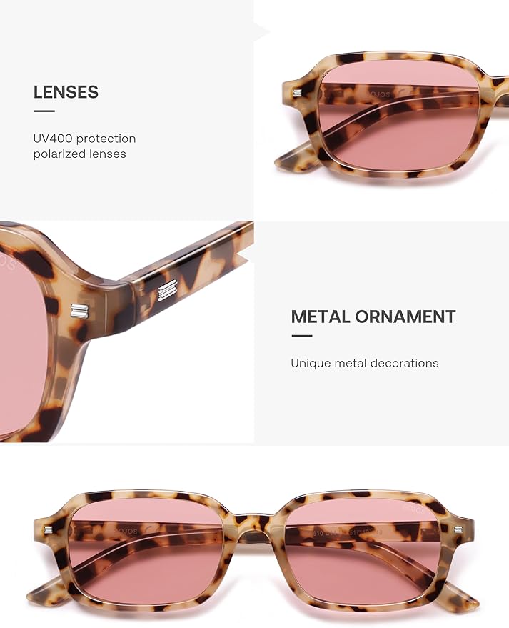 SOJOS Trendy Rectangle Polarized Sunglasses Womens Mens, Small Retro Fashion Thin Slim Square Sunnies SJ2610