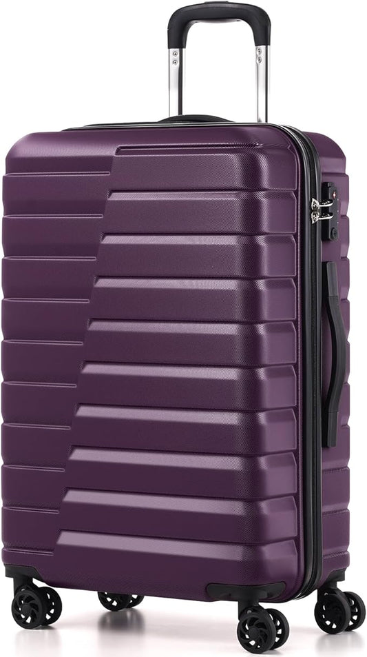 Coolife Medium Luggage Hardside Carry On with Spinner Wheels TSA Lock Telescopic Handle 24inch-Purple