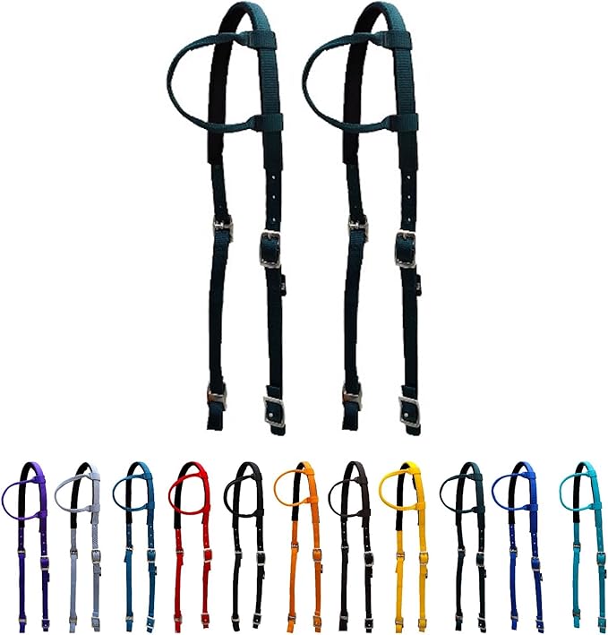 Majestic Ally Nylon Padded Sliding Single Ear Headstall for Horses- Set of 2 - Multiple Colors