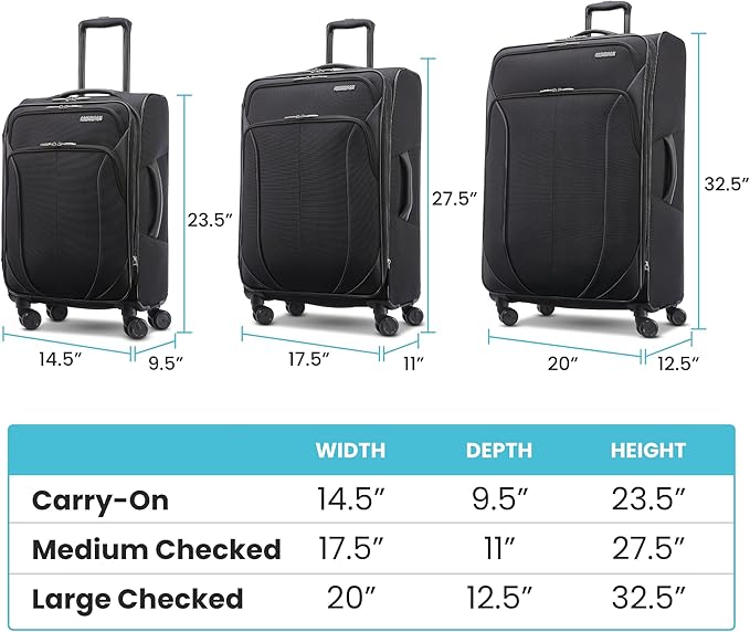 American Tourister 4 KIX 2.0 Expandable Softside Luggage with Spinner Wheels, 2PC SET (20/24), Black