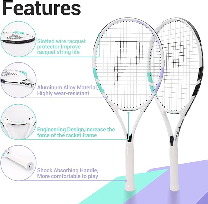27 Inch Tennis Rackets for Adult Recreational 2 Players Tennis Rackets Set with 2 Overgrips and 1 Tennis Bag. Perfect for Beginners and Students Training