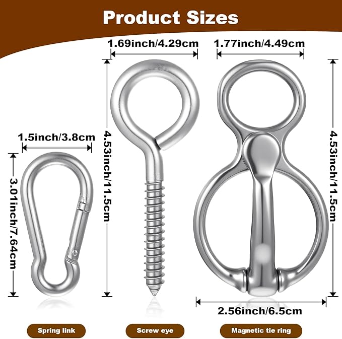 Horse Tie Ring (1 Pack) - Safe & Humane Horse Training Equipment with Magnetic Release, Eye Bolt & Quick Snap - Stainless Steel Tack to Prevent Horses from Pulling Back
