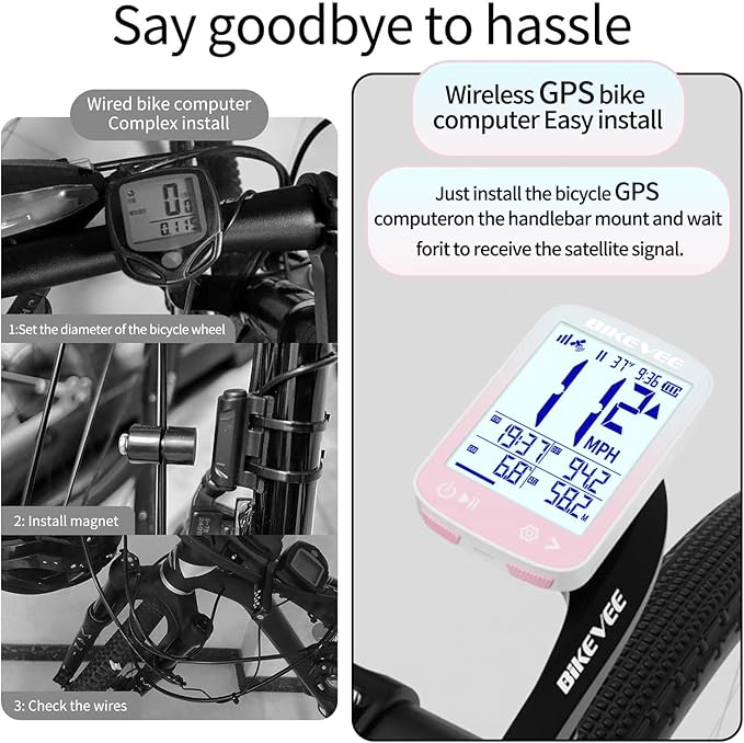 GPS Bike Computer Wireless Cycling Computer with Auto Backlight, Bicycle Speedometer Odometer, Waterproof GPS Speed Tracker for Road Mountain Bikes