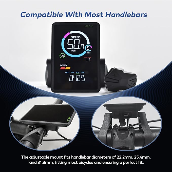 Ebike Display, UART No. 2 Protocol, 24V-60V ABS Colorful Cycling Computer with Charging Port for Mobile Devices, Vertical Ebike LCD Display to Enrich Cycling Journey