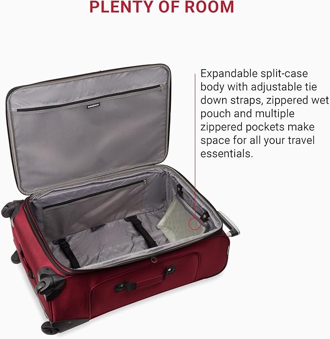 SwissGear Sion Softside Expandable Luggage – Large Checked Suitcase with 360 Degree Wheels & Retractable Handle – 29 Inch, Perfect for 7-9 Night Trips – Burgundy