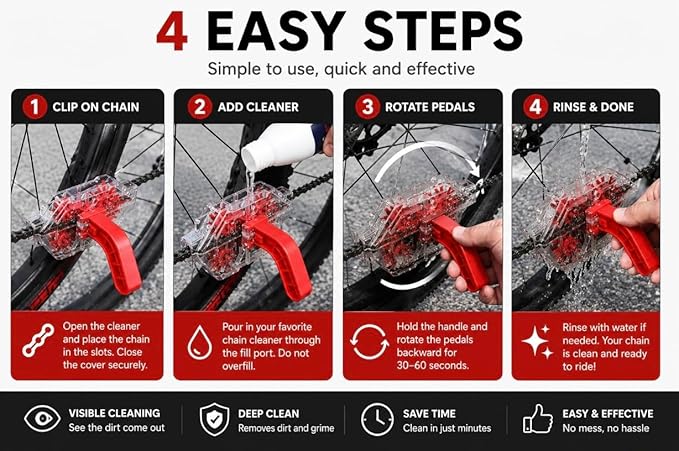Bike Chain Cleaner Tool – Easy-to-Use Bicycle Chain Cleaning Device, Transparent Design, Deep Cleaning for Road & MTB Bikes