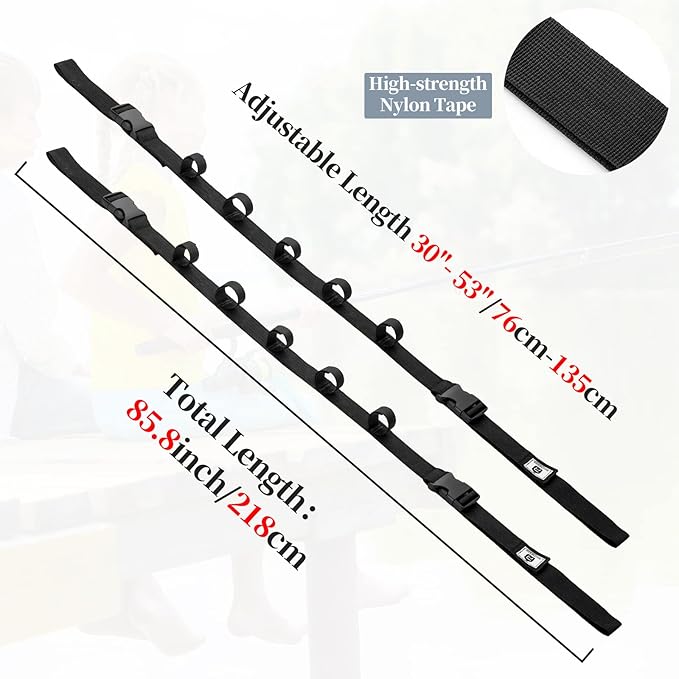 Vehicle Fishing Rod Holder, Car Fishing Pole Roof Rack Inside, 5 Rod Capacity, Heavy Duty Adjustable 30-54 Inch, Fishing Rod Carrier Fishing Pole Storage Straps for Truck Car SUV Wagons Van