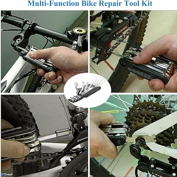 Bike Saddle Bag with Repair Tool Kits, Bicycle Saddle Bag with Repair Set, Bike Bag Under Seat, Bike Seat Bag, Bike Storage Bag with 16-in-1 Multifunction Tool Kits