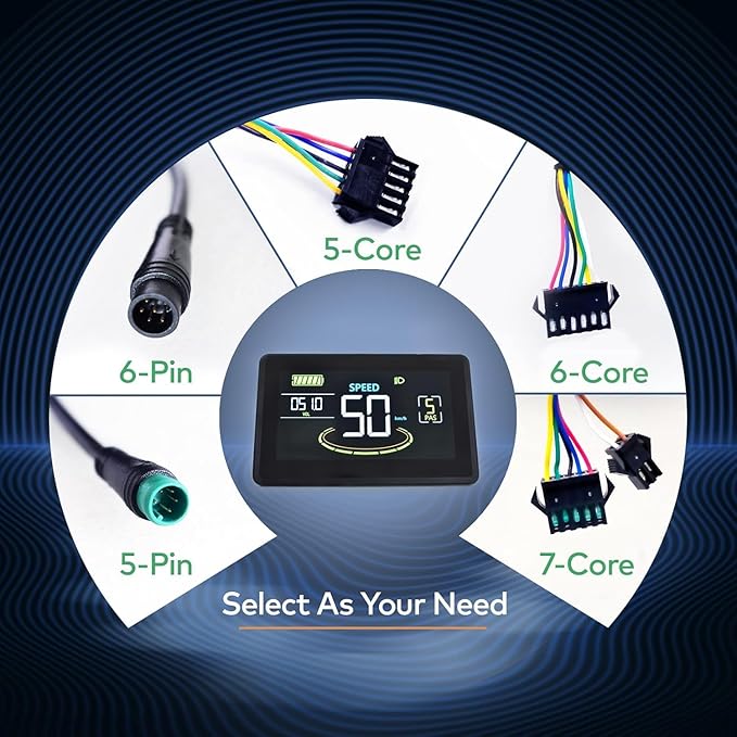 Ebike Display H6C, UART No. 2 Protocol, 24V-60V Colorful Cycling Computer with Charging Port for Mobile Devices, Ebike LCD Display to Enrich Cycling Journey