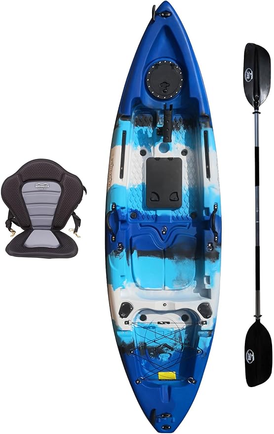 Brooklyn 9.2 Sit-On-Top Single Fishing Kayak by BKC, Lightweight Solo Kayak with Dry Hatches, Rod Holders & Accessory Rails for Lakes & Rivers (Upright Seat or Memory Foam Seat)